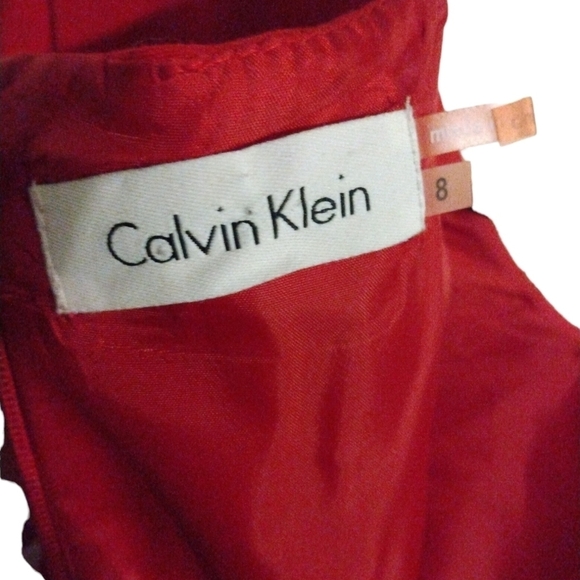 Vibrant Red Sheath Dress Calvin Klein Cap Slve. Scalloped Mid Sec.  Valentine 8 - Picture 2 of 13